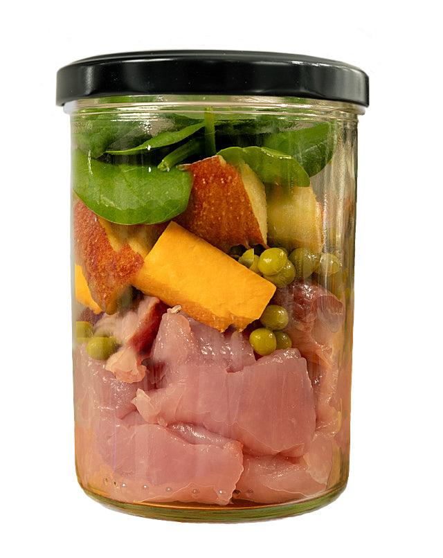 FIDELIS virta šviežia kalakutiena su saldžiosiomis bulvėmis, žirneliais ir špinatais, 400 g.