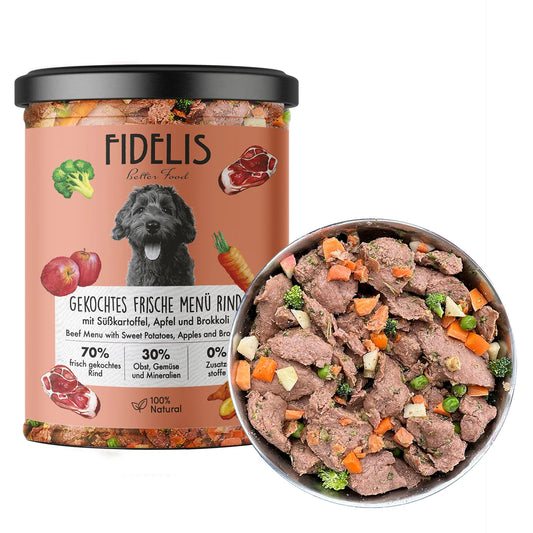 FIDELIS virta jautiena su saldžiomis bulvėmis, obuoliais ir brokoliais, 400 g.